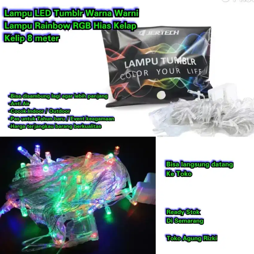 Lampu LED Tumblr Warna warni Lampu Rainbow Hias Kelap Kelip 8 meter