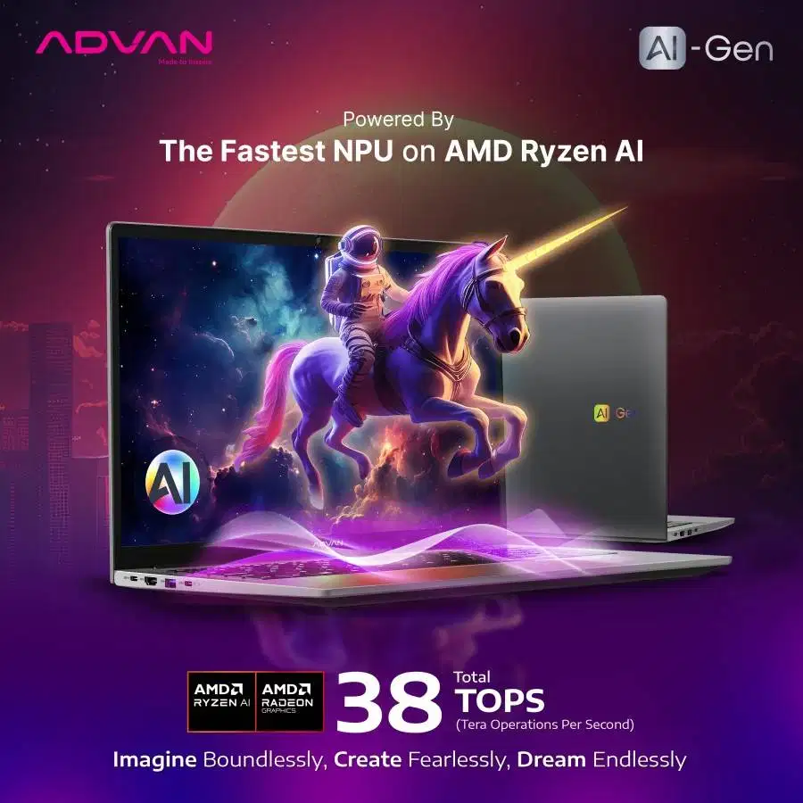 Advan Laptop AI Gen Ryzen 7 8845HS AMD Ryzen AI IPS 100% sRGB 16GB 512