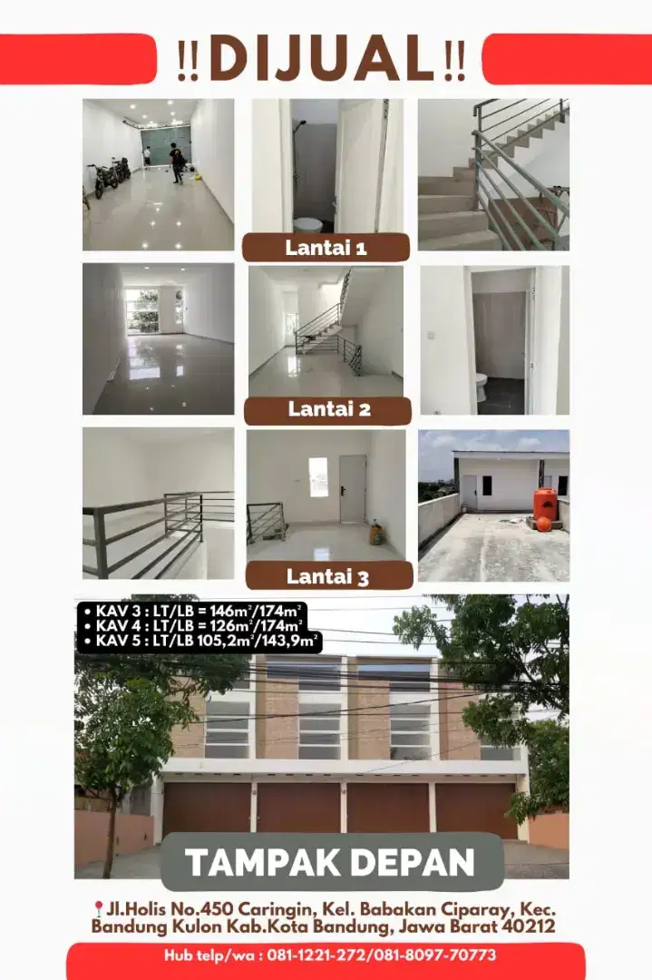 Ruko 2.5lantai. Bangunan baru. Listrik token 2200. Air sumur