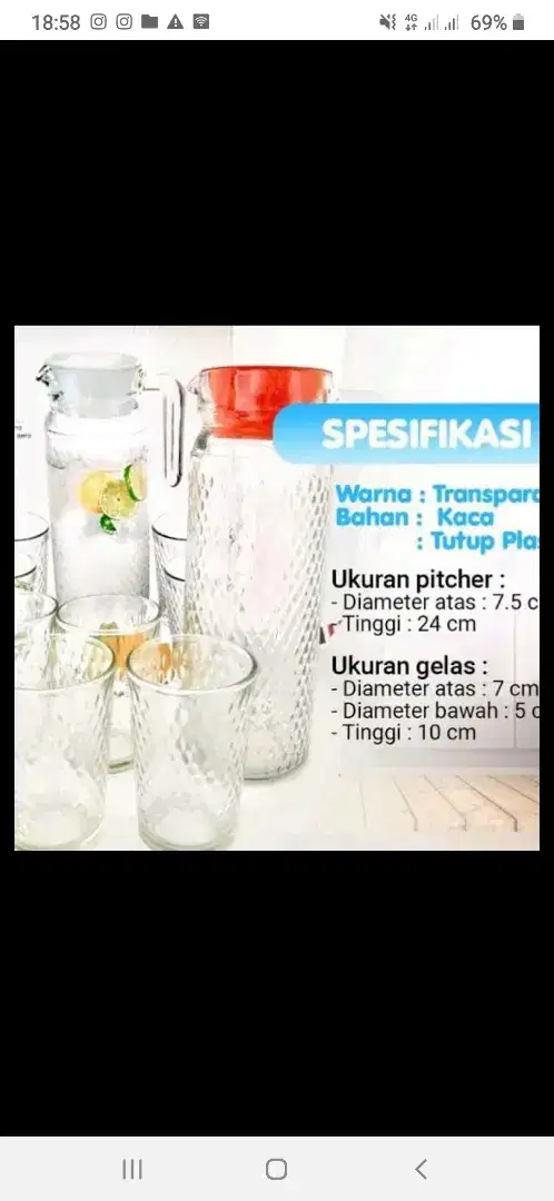 Teko Gelas Kaca Set 5 Pitcher Caralee 1L