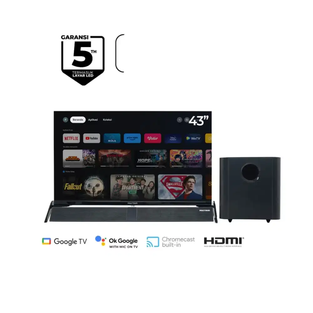 Tv Led Polytron Android 43 inc GoogleTv Soundbar 43BG9058