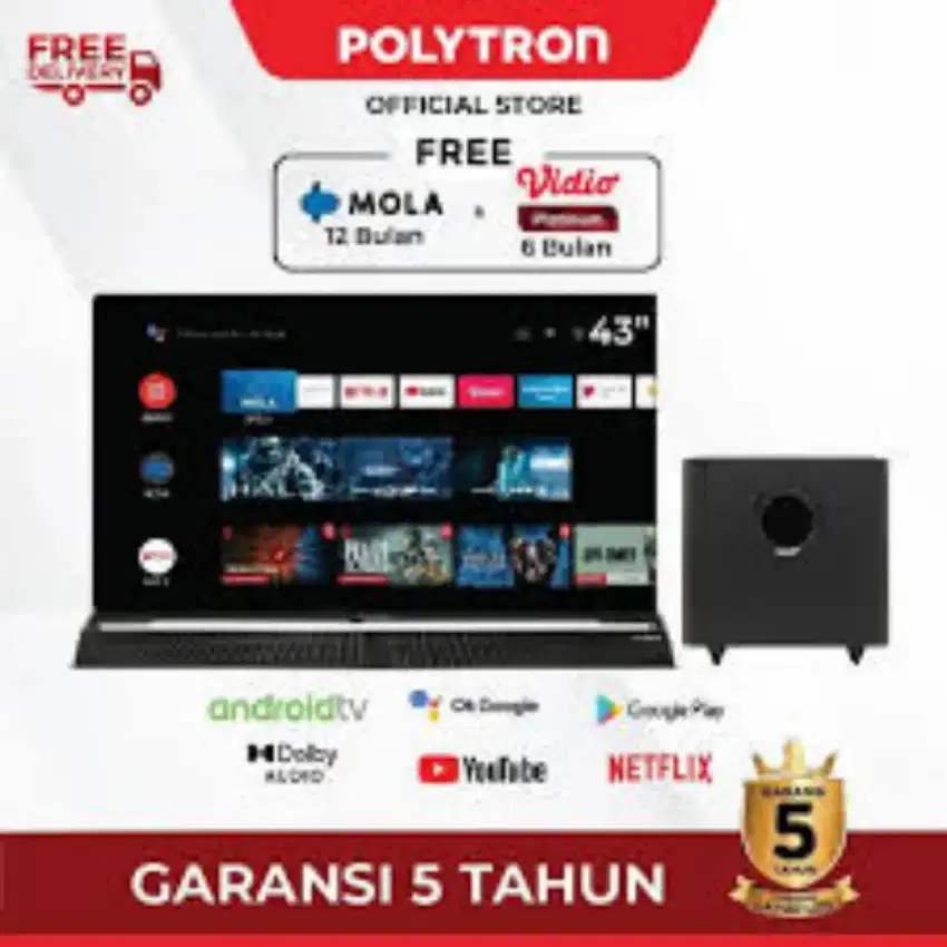 Led Tv 43 inc Polytron Android  Geogle  Tv Digital Subwoofer Sounbar