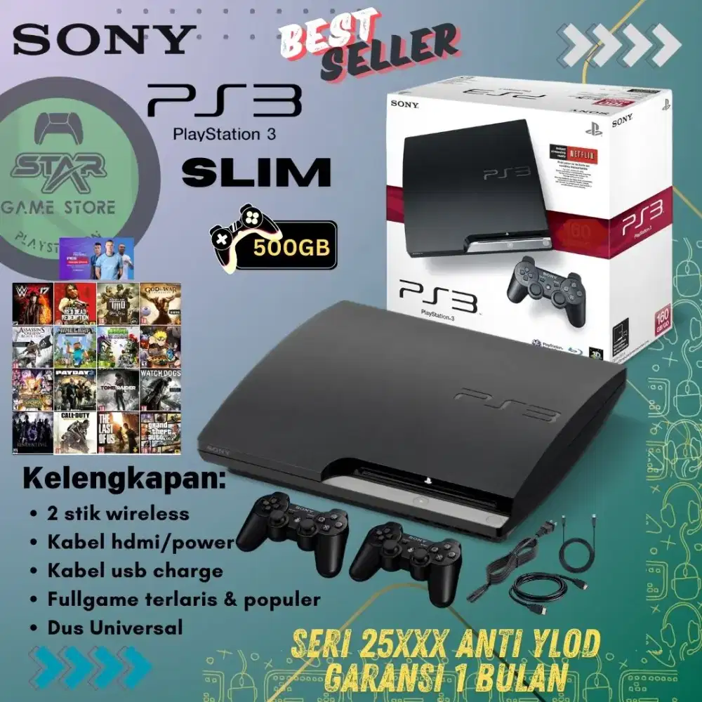 Ps3 Slim seri Cech 25xxx Hdd 500gb Fullset Anti Ylod