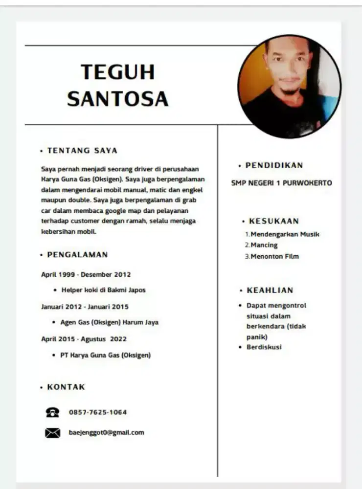 Sy sdng menCari pekerjaan sebagai driver ap sj