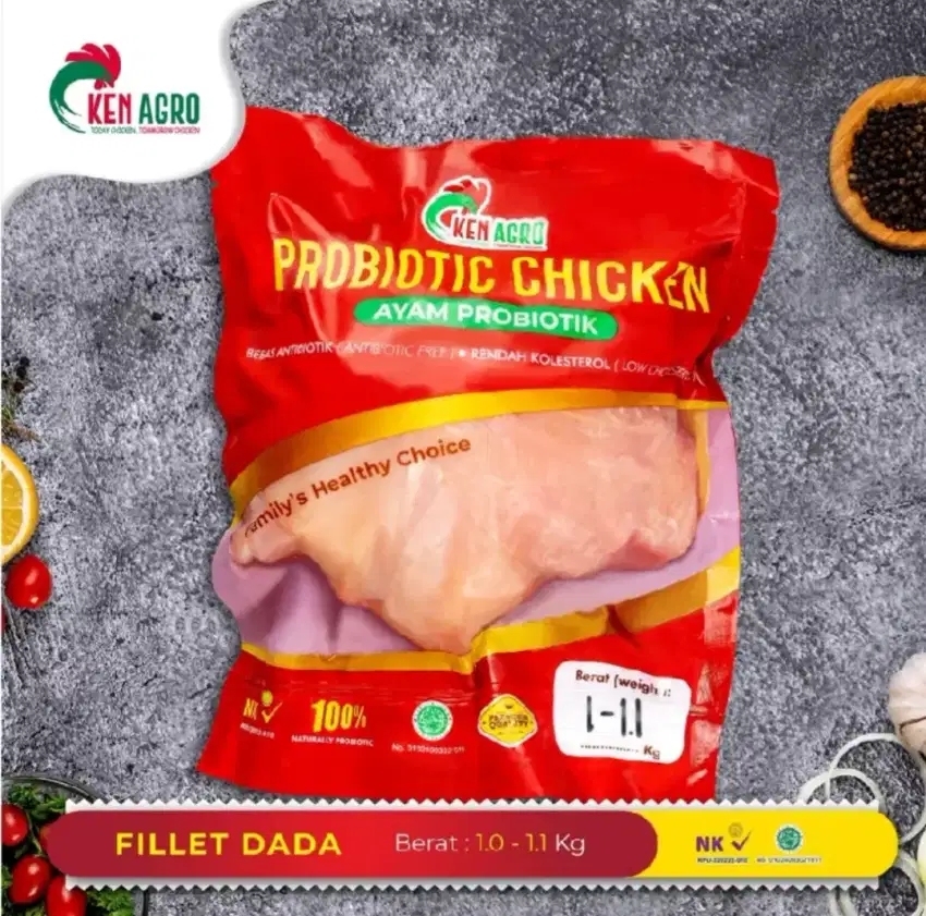 Ken Agro Ayam Probiotik Fillet Dada Tanpa kulit 1.0-1.1 kg Frozen