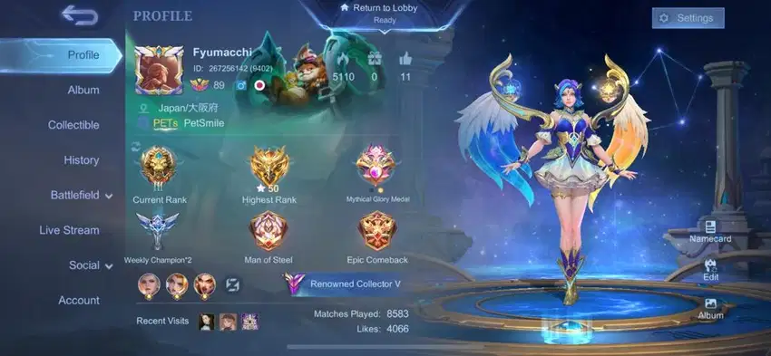 JUAL AKUN MOBILE LEGEND EMBLEM MAX-SKIN EPIC++ & FREE MAGIC CRYSTAL