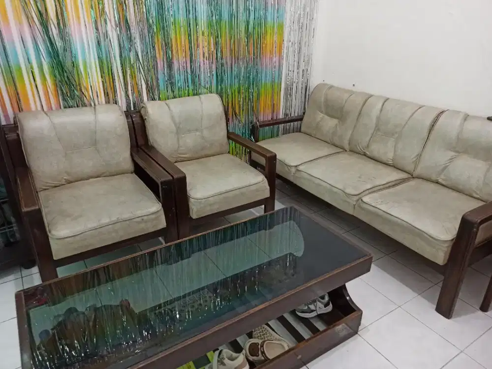 Sofa kayu jati 3 dan 2 dan meja