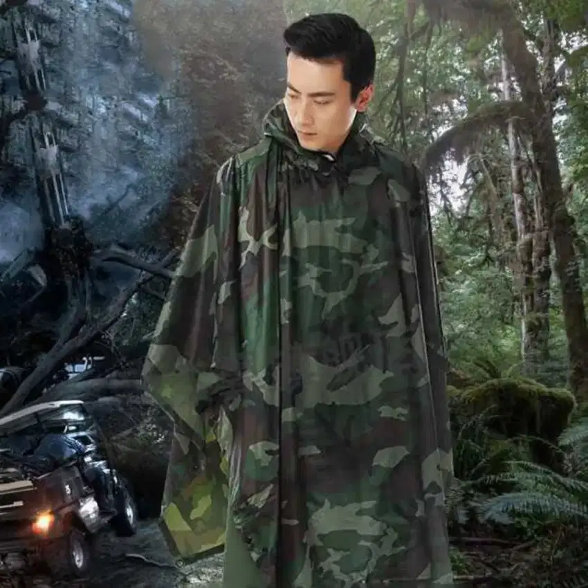 Jas Hujan Ponco Motif Loreng Tentara PVC Raincoat