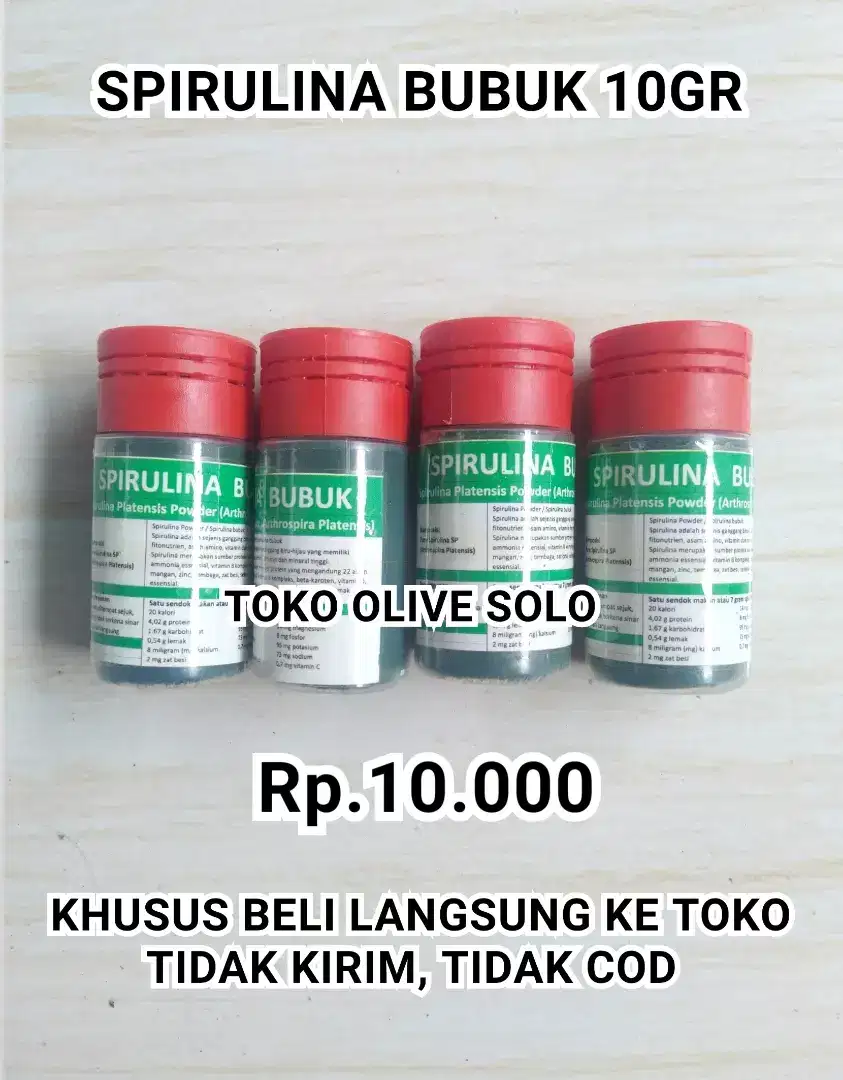 SPIRULINA BUBUK 10 GR 
(KHUSUS BELI LANGSUNG KE TOKO, TIDAK KIRIM