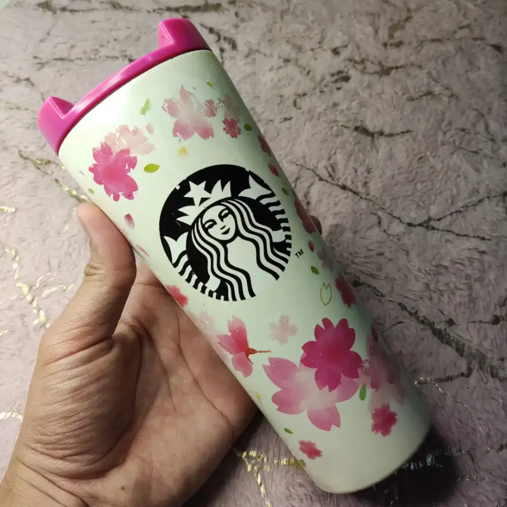Botol Starbucks motif sakura pink
