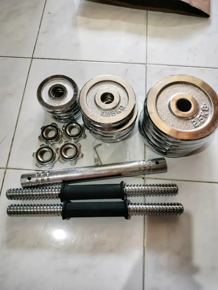 Promo MURAH Dumble 1 Set Besi Full Croom Beban 20 KG + Konektor