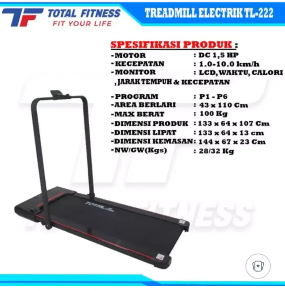 Alat fitnes treadmill elektrik TL 222 new