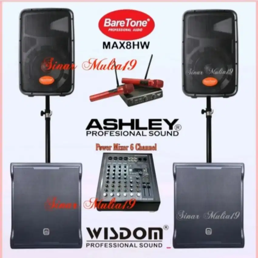 Paket sound system karaoke speaker pasif 8 inch Baretone + subwoofer
