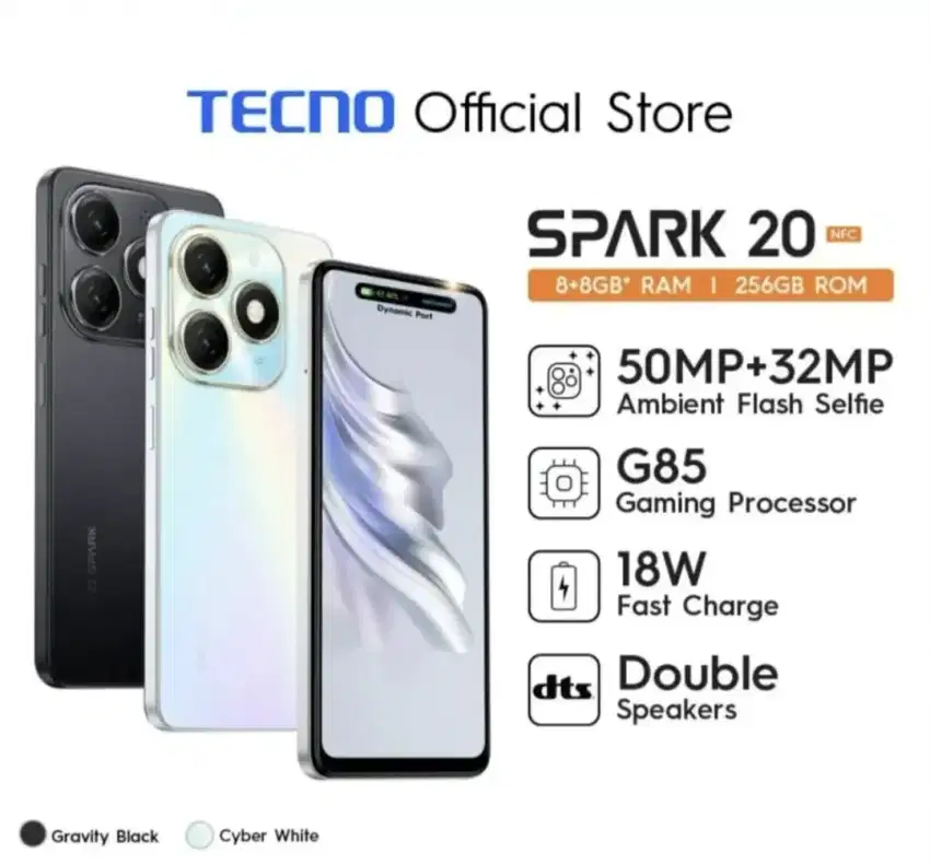 TECNO SPARK 20 NFC RAM 8+8/256GB GARANSI RESMI TECNO