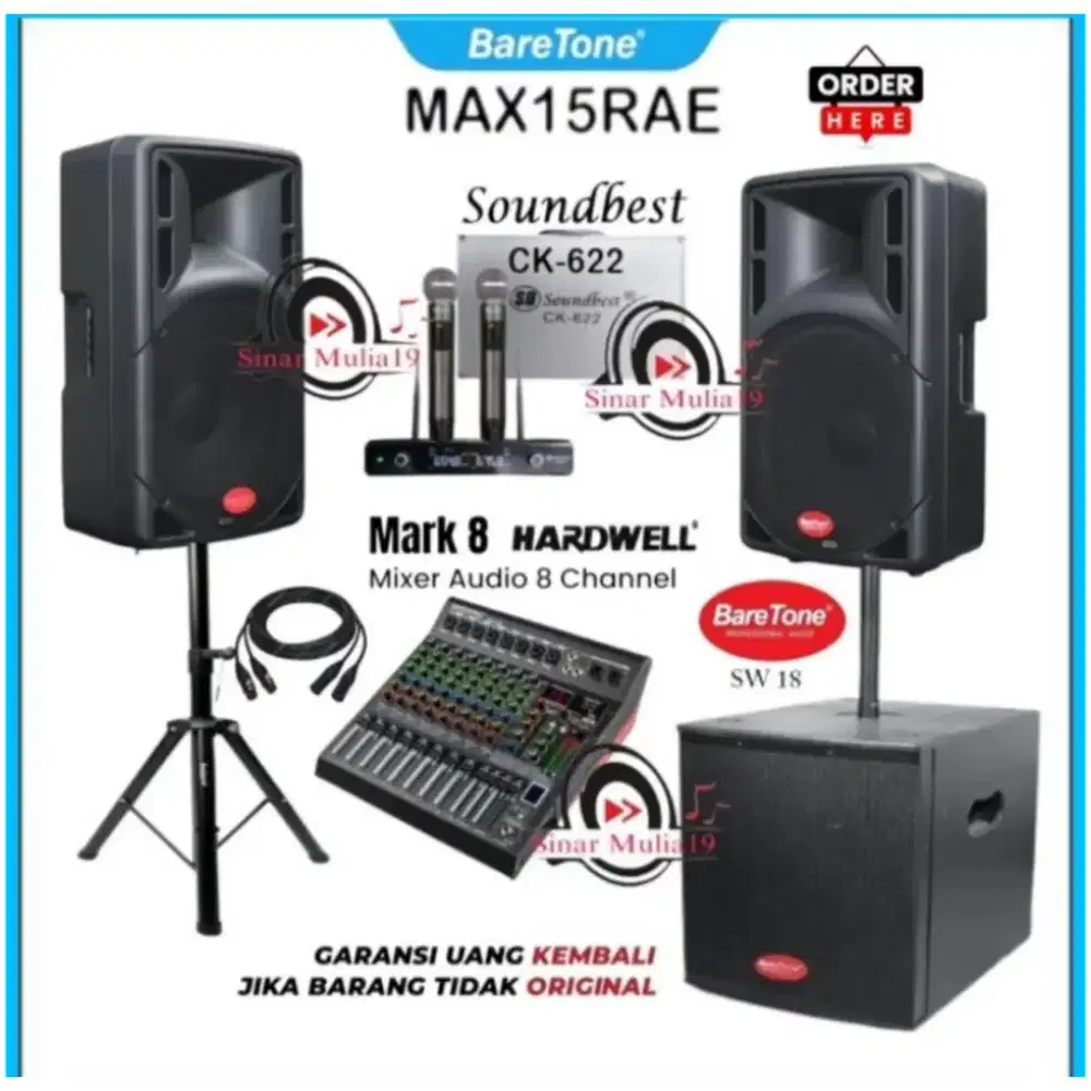 Paket sound karaoke speaker aktif Baretone 15 inch + subwoofer aktif