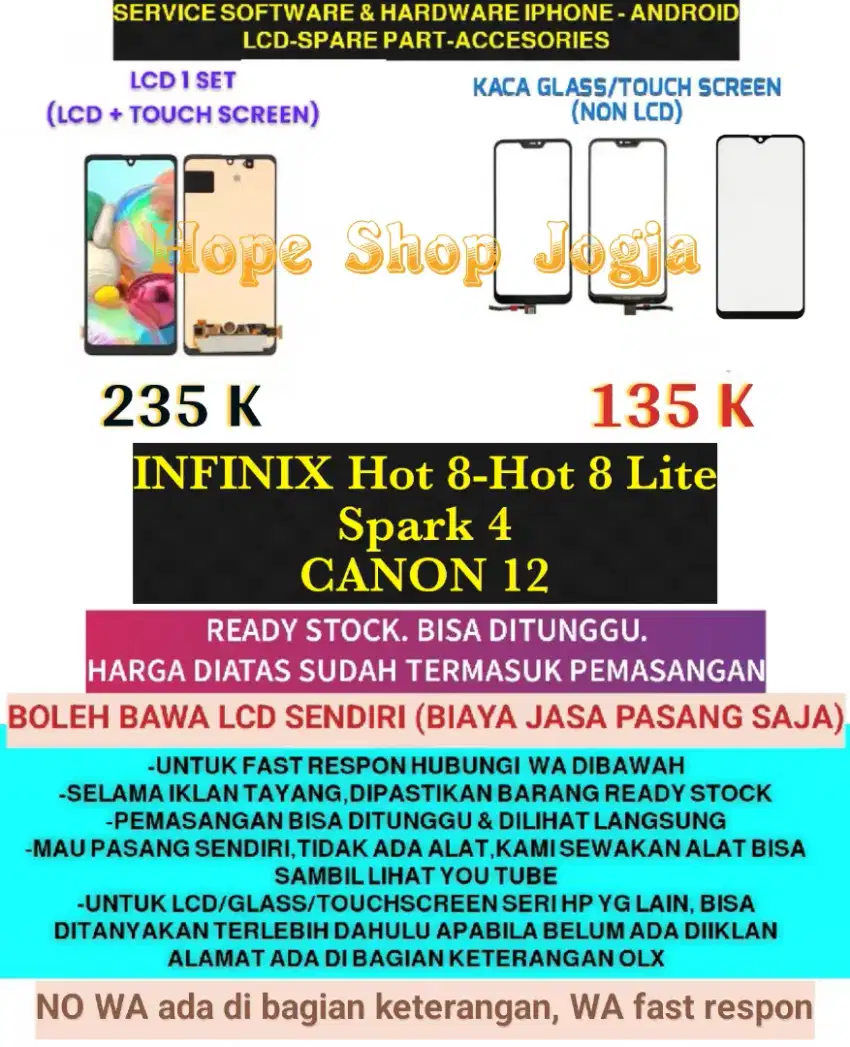 Touchscreen-Baterai-LCD Infinix Hot 8-Hot 8 Lite-Spark 4-Canon 12