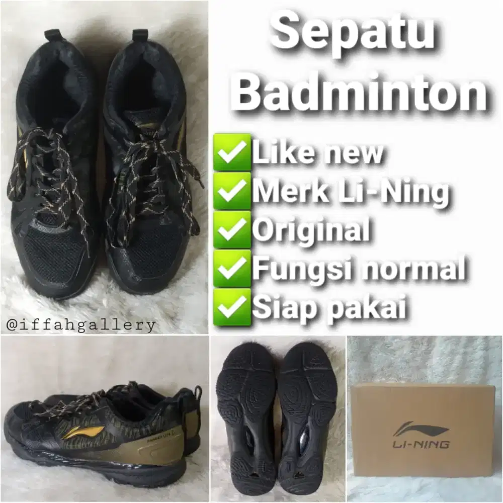 Sepatu Badminton Li-Ning Original Warna Hitam Siap Pakai