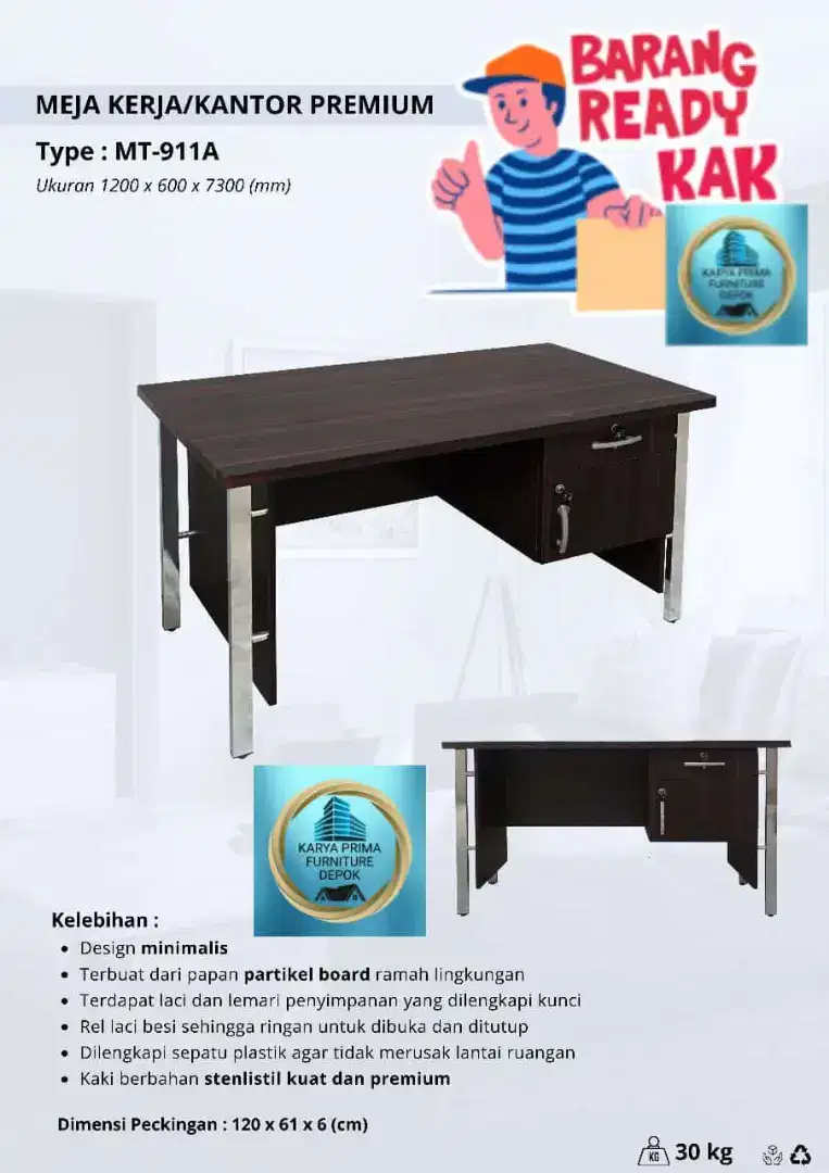 Meja Tulis Kerja kaki stainless stel rak laci kunci 990rb free ongkir
