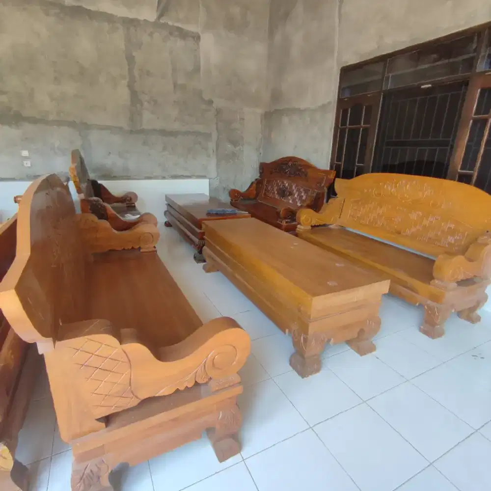 Meja kursi tamu kayu jati jumbo sisa gudang