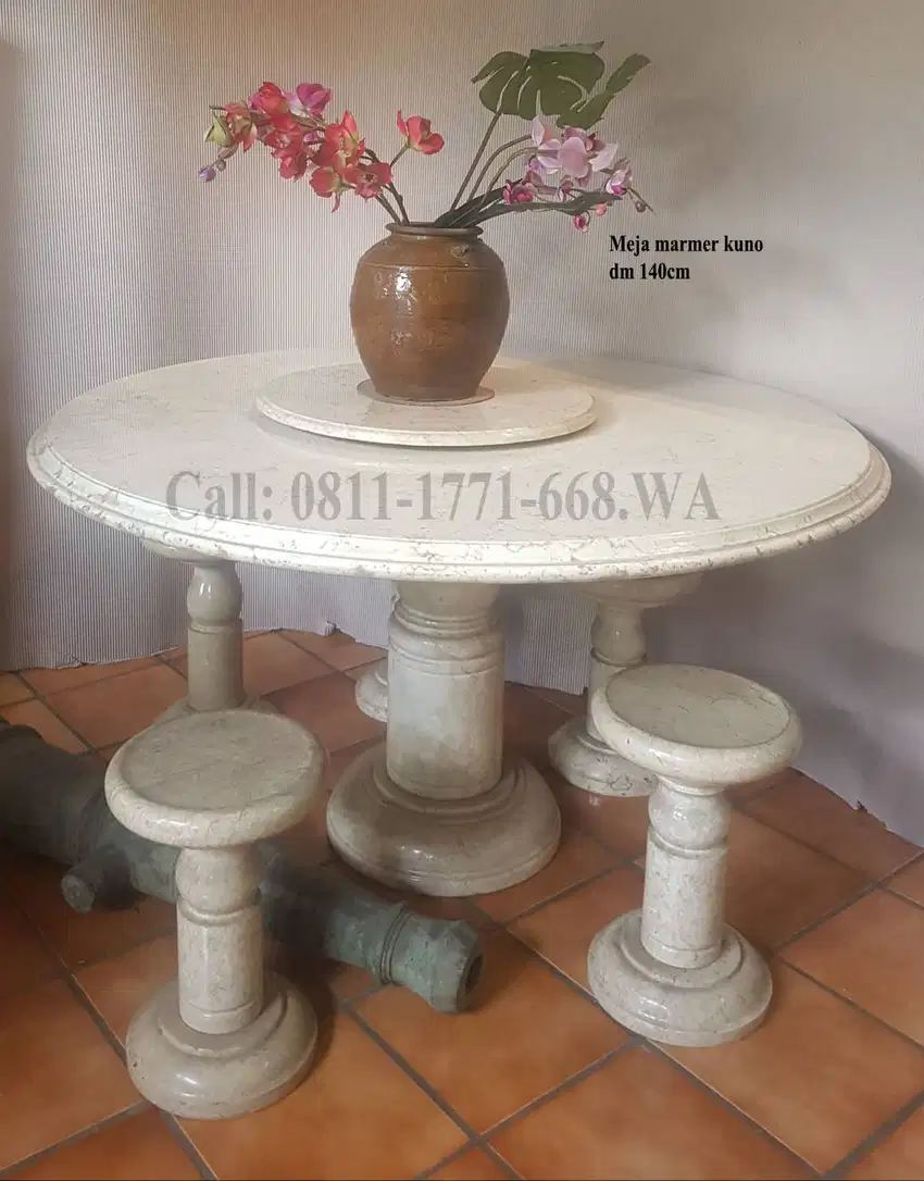 Set meja marmer lawas dm 140 cm dan puteran tengah 60cm