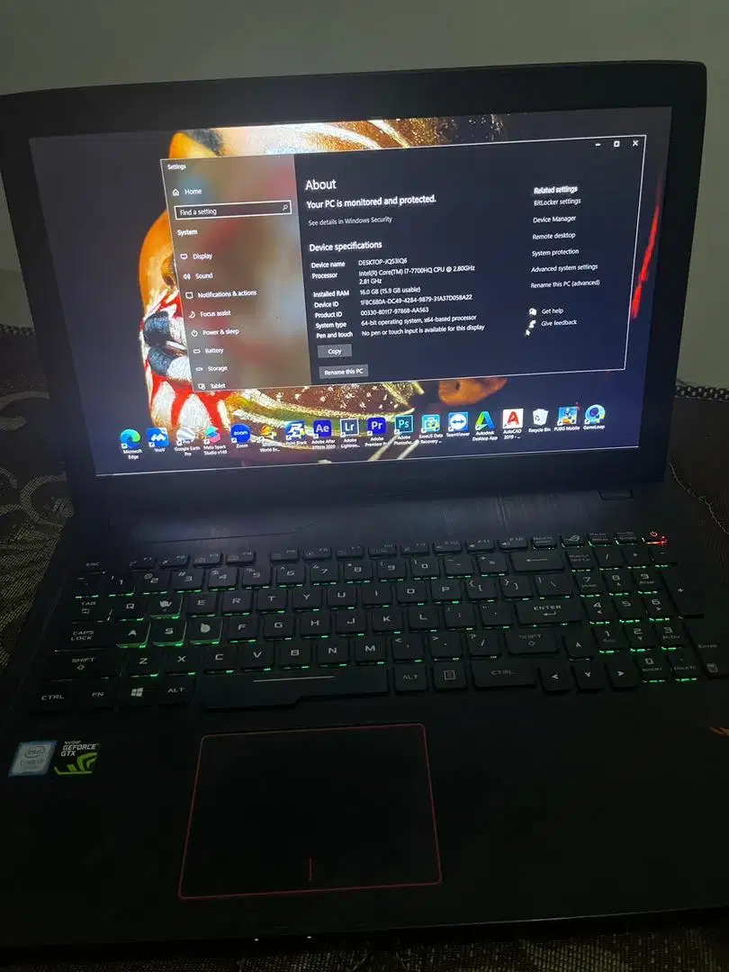 LAPTOP ROG GL553VD RAM 16 GB SSD 256 hdd 1TB