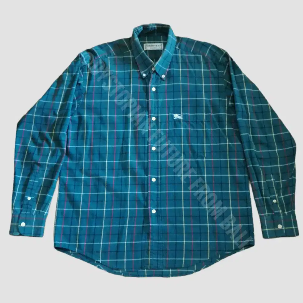 Vintage Burberrys Of London Green Plaid Button Down Shirt