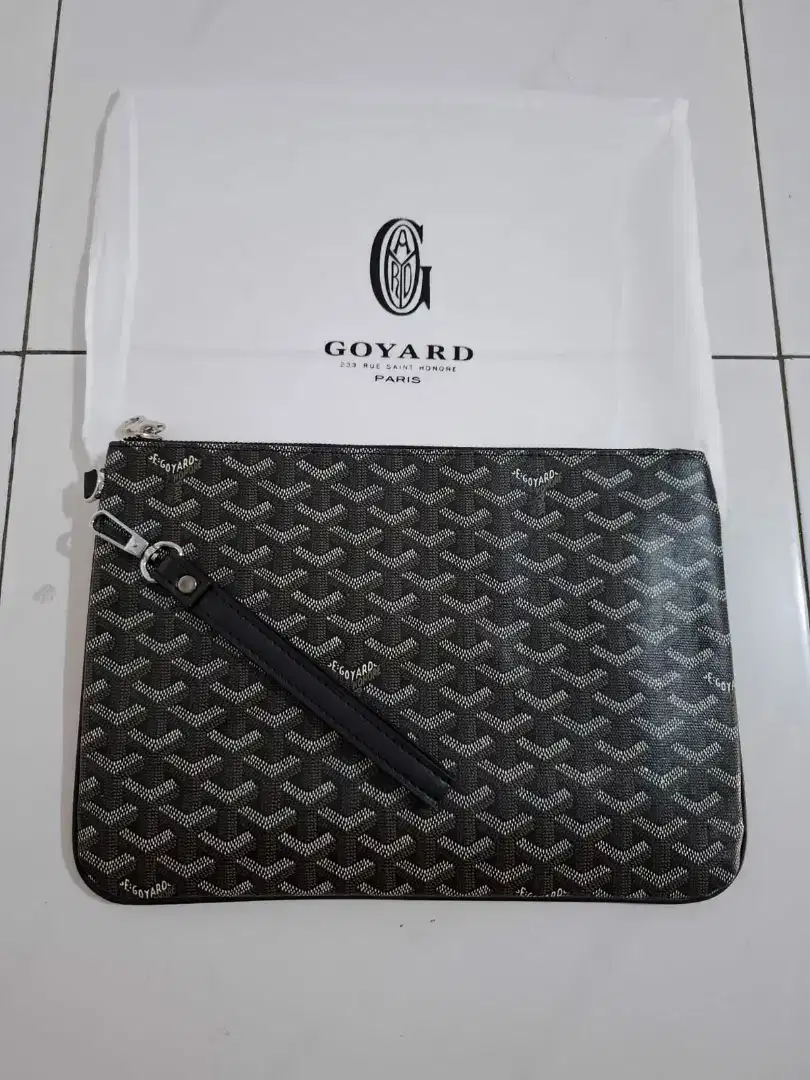 Clutch Goyard black leather clutch cowo model keren