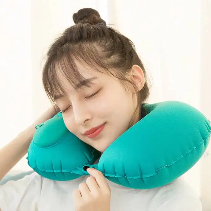 Bantal Leher Angin Pompa Otomatis Traveling Inflatable Neck Pillow U-S