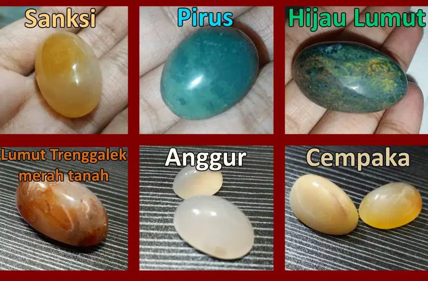 Batu Akik Sanksi, Pirus, Hijau Lumut, Lumut Trenggalek Merah, dll.