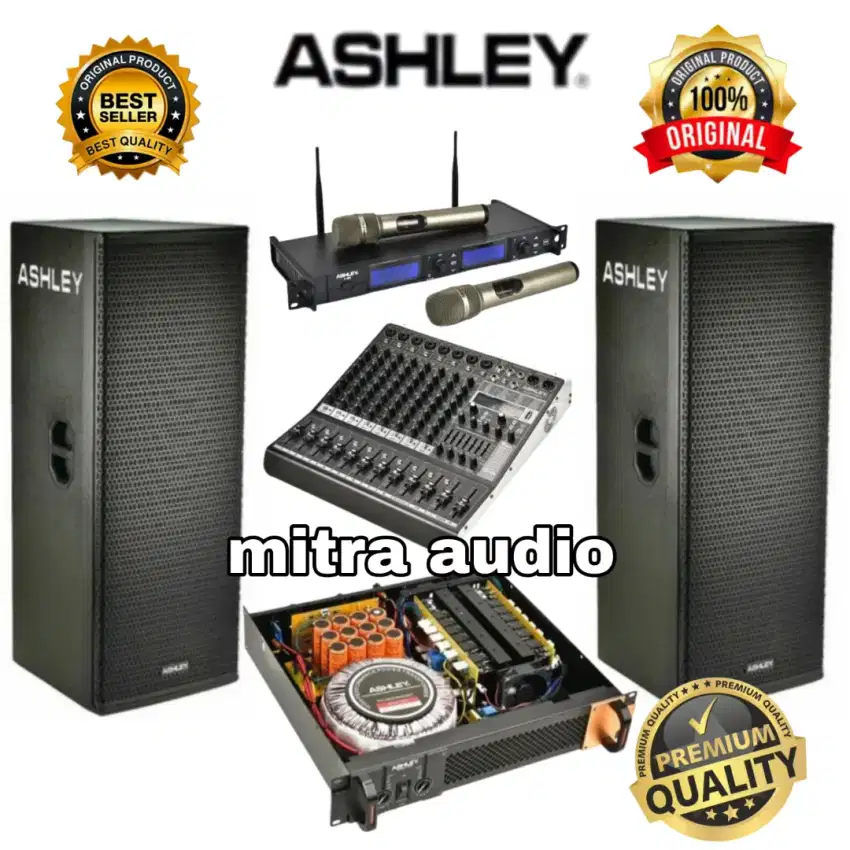 Speaker pasif ASHLEY 15 inch + mixer bluetooth ASHLEY 8 channel