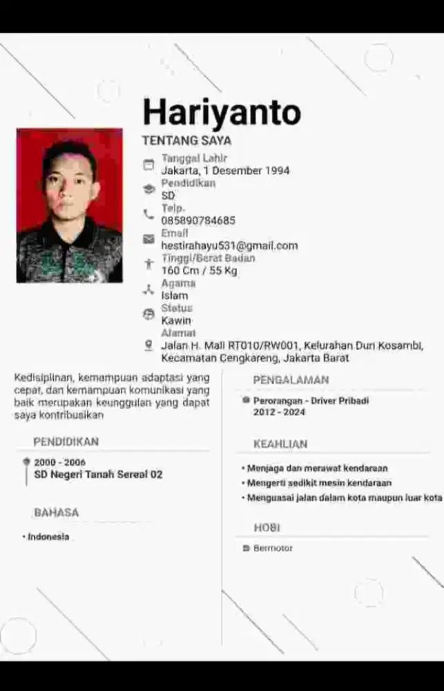 Driver nyari lowongan