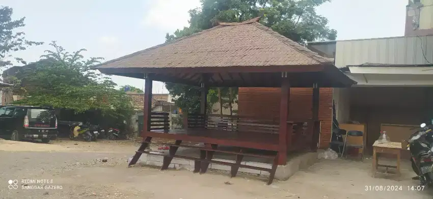 Gazebo kayu manglid atap sirap ukuran 3x4 harga satuan unit