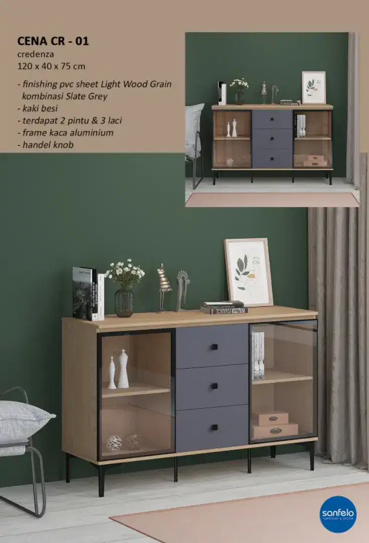 buffet pendek minimalis abu