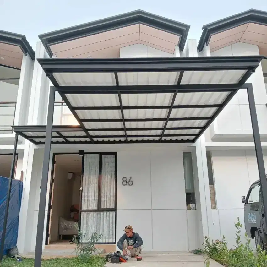 Kanopi minimalis atap alderon single layer talang air profil modern