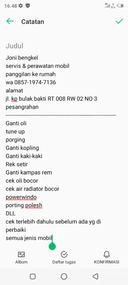 Service mobil panggilan ke rumah/storing