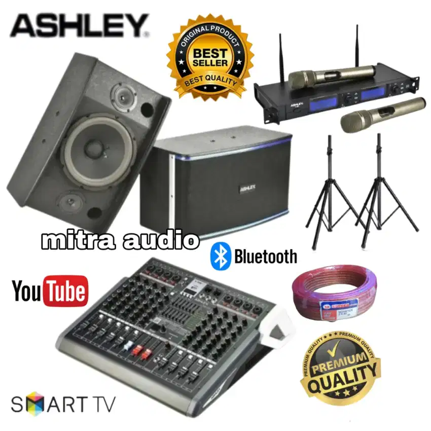 Paket sound karaoke speaker Ashley 10 inch+power mixer bluetooth 6ch