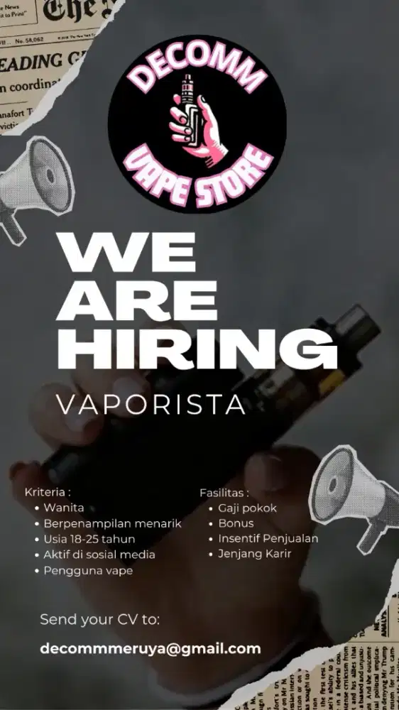 Dicari Vaporista BERPENGALAMAN
