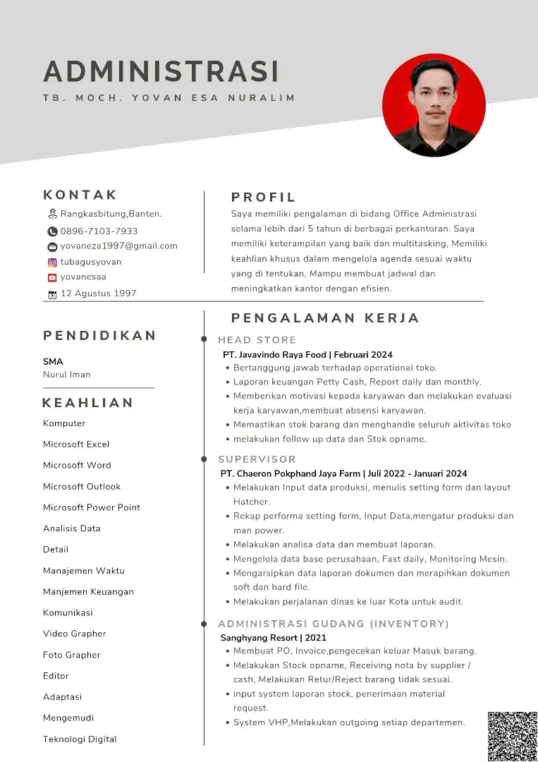 Mencari pekerjaan Supervisor/kepala toko/Administrasi/PurchasingDriver