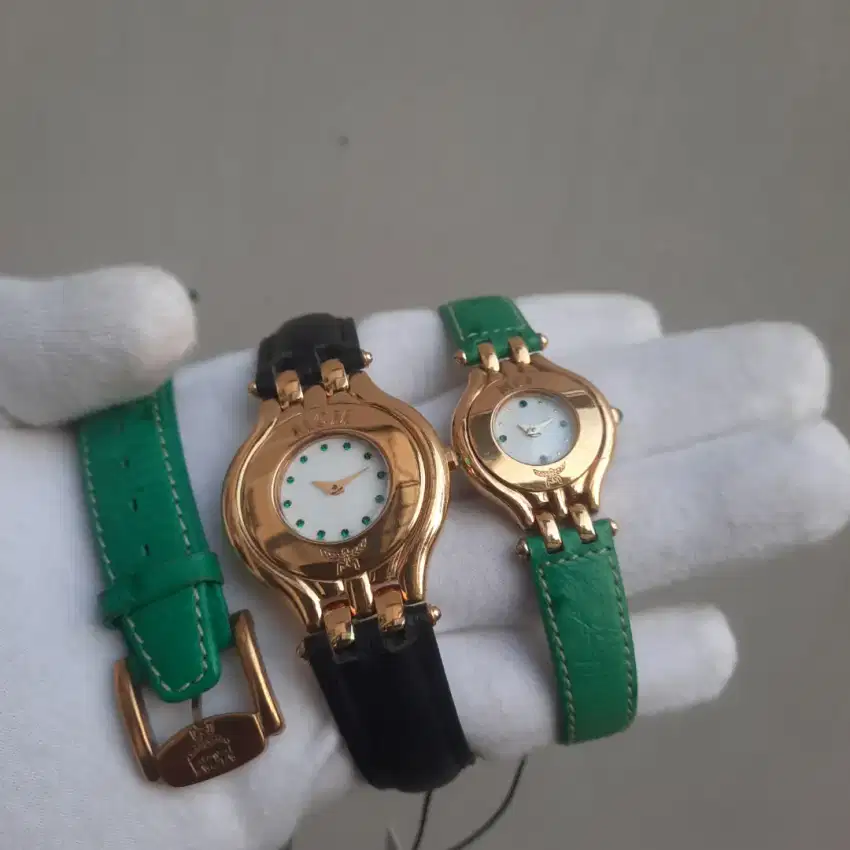 Jam MCM Couple 18K GP Diamond Dial Vintage Swiss Omega Gucci Original