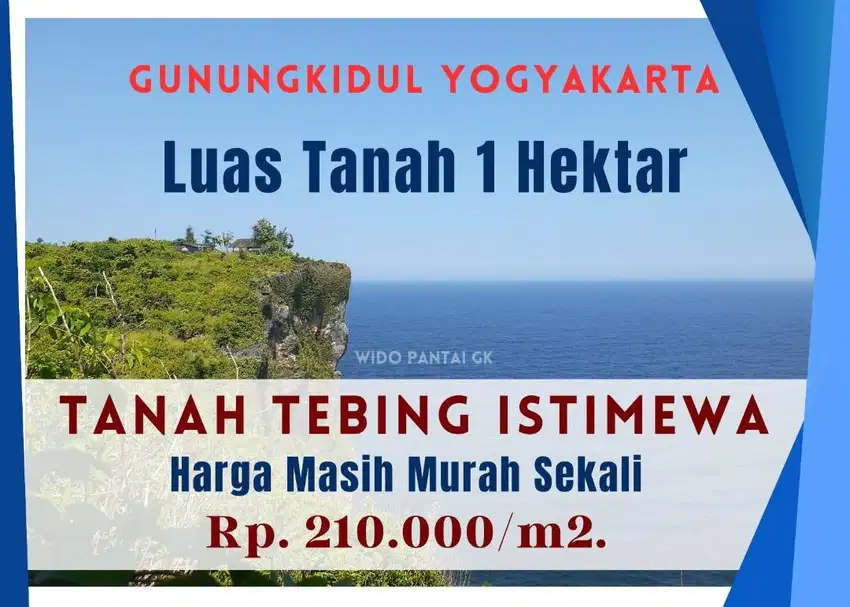 Dijual Tanah Murah Pantai Tebing Istimewa Gunungkidul Yogyakarta