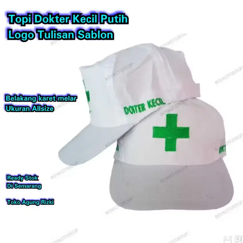 Topi Dokter Kecil Putih Logo Tulisan Sablon