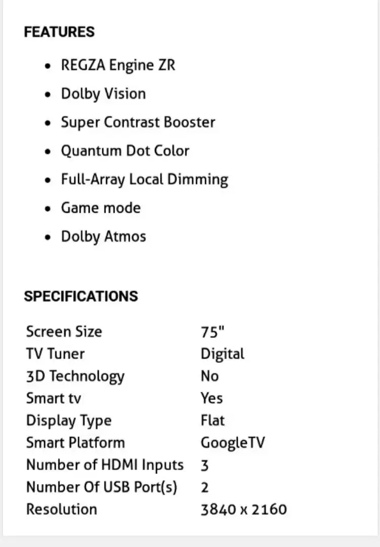Televisi 75inch google tv Q-LED