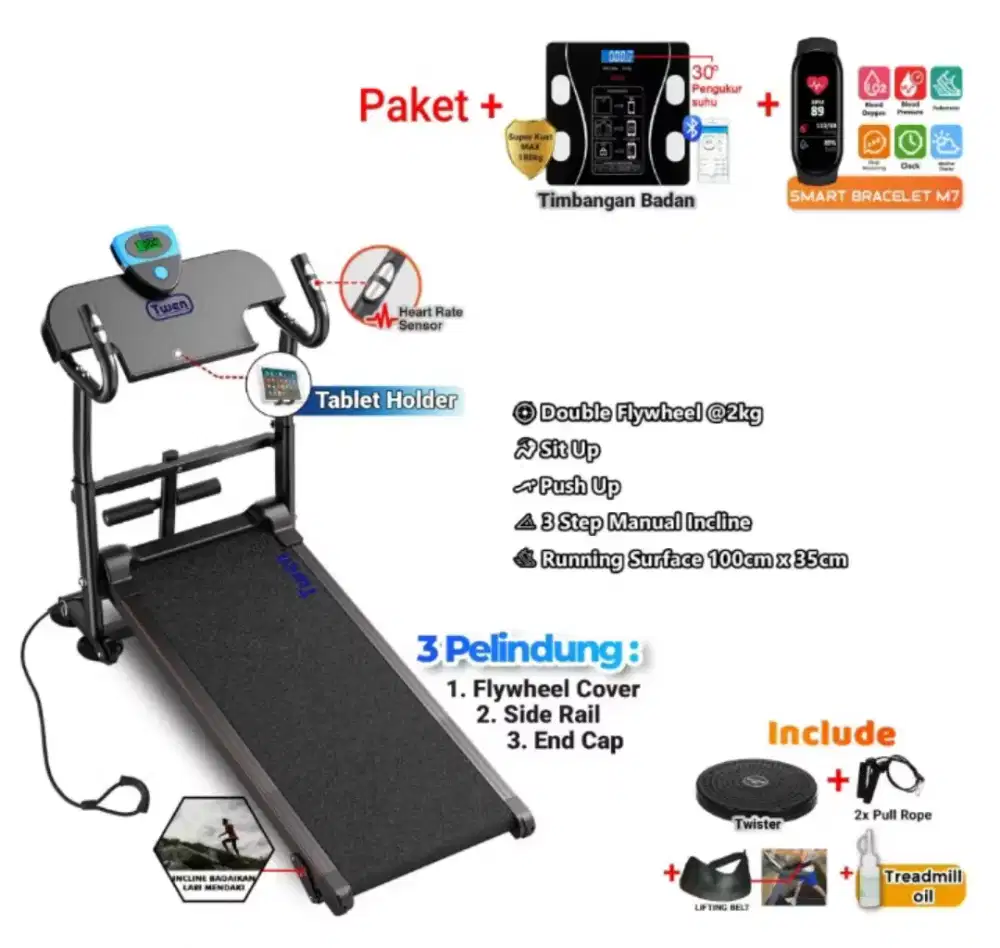 Treadmill Manual Multifungsi