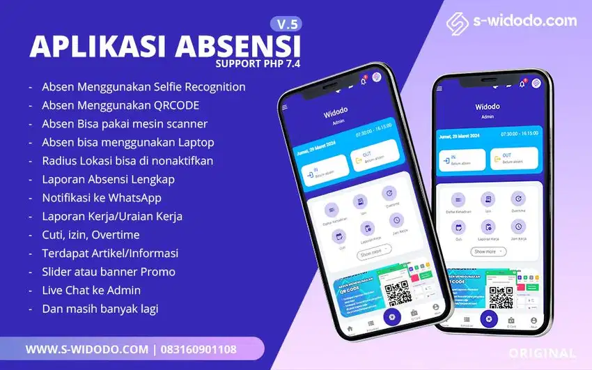 Aplikasi Absensi V.5 Absen dengan Selfie Recog QRCODE Radius Location