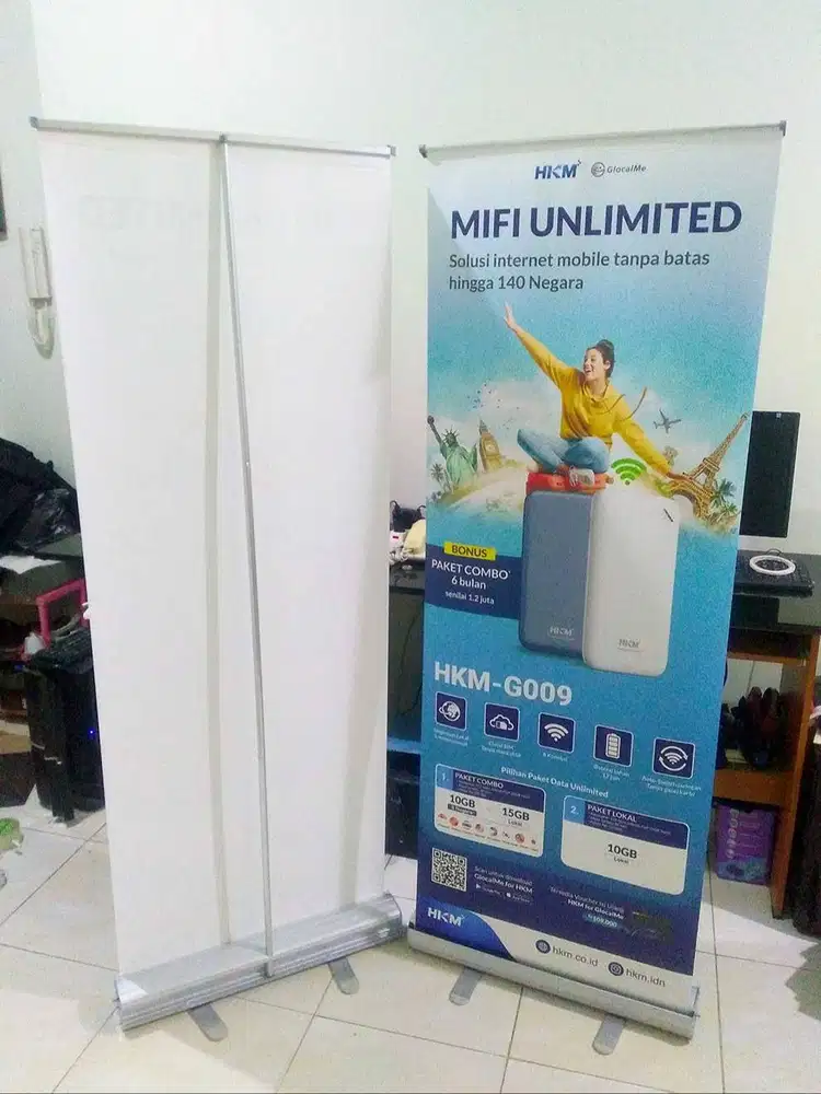 Cetak Roll-up Banner Gulung Ngeroll Stand Murah Vinyl Flexi China 340g