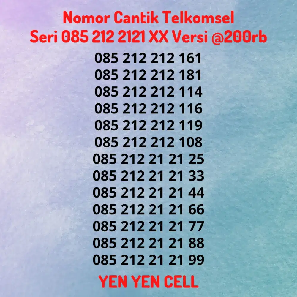 Nomor Cantik Telkomsel Kartu Perdana Simpati Seri Double 2121 Tengah