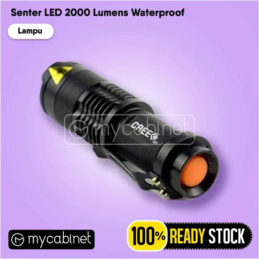 Senter LED Pocket 2000 Lumens Waterproof Gratis Charger + Box Anti Air
