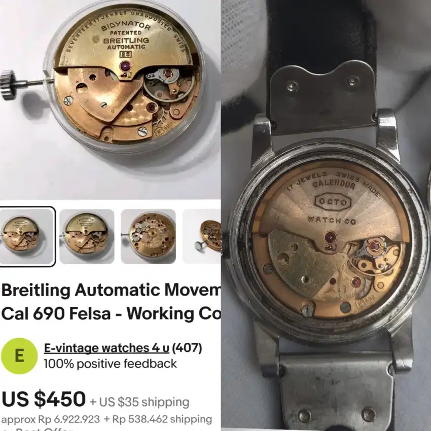 Jam Octo Military 50s Calendor Automatic Vintage Swiss Omega Longines