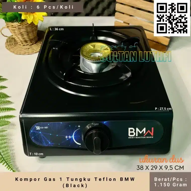 Kompor Gas 1 Tungku Teflon BMW (Black)