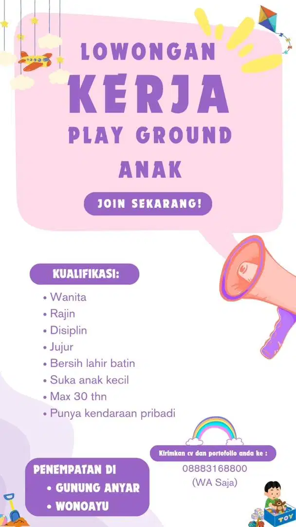 Dicari karyawati untuk playground